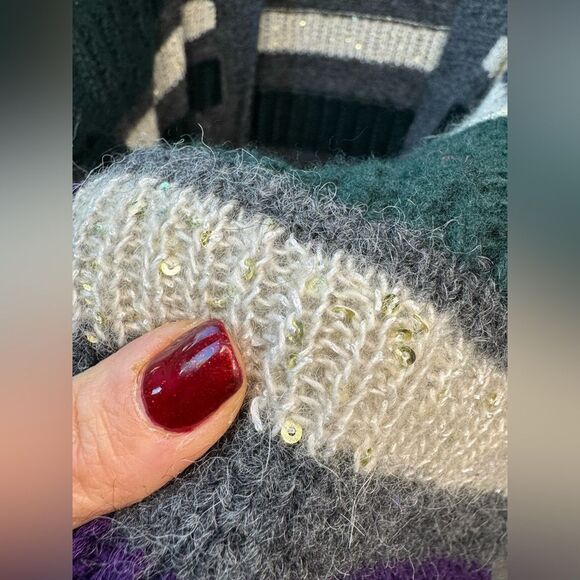 Per Se Merino Wool women’s luxury open front long cardigan size M-L green purple - Picture 16 of 17